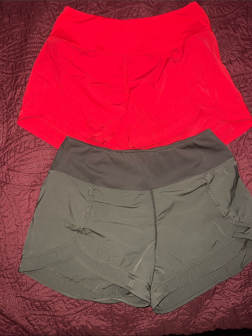 Women's Athletic Shorts - Bright Red & Olive Green